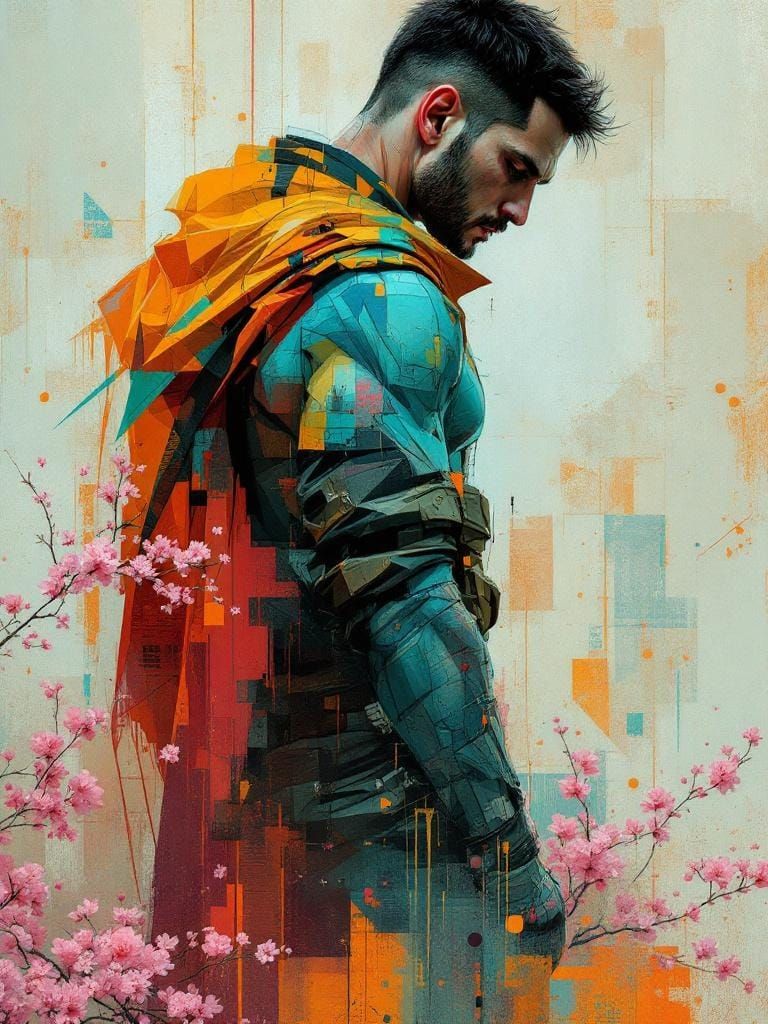 Abstract Pin-Up Figure in Blossoming Geometric Garden