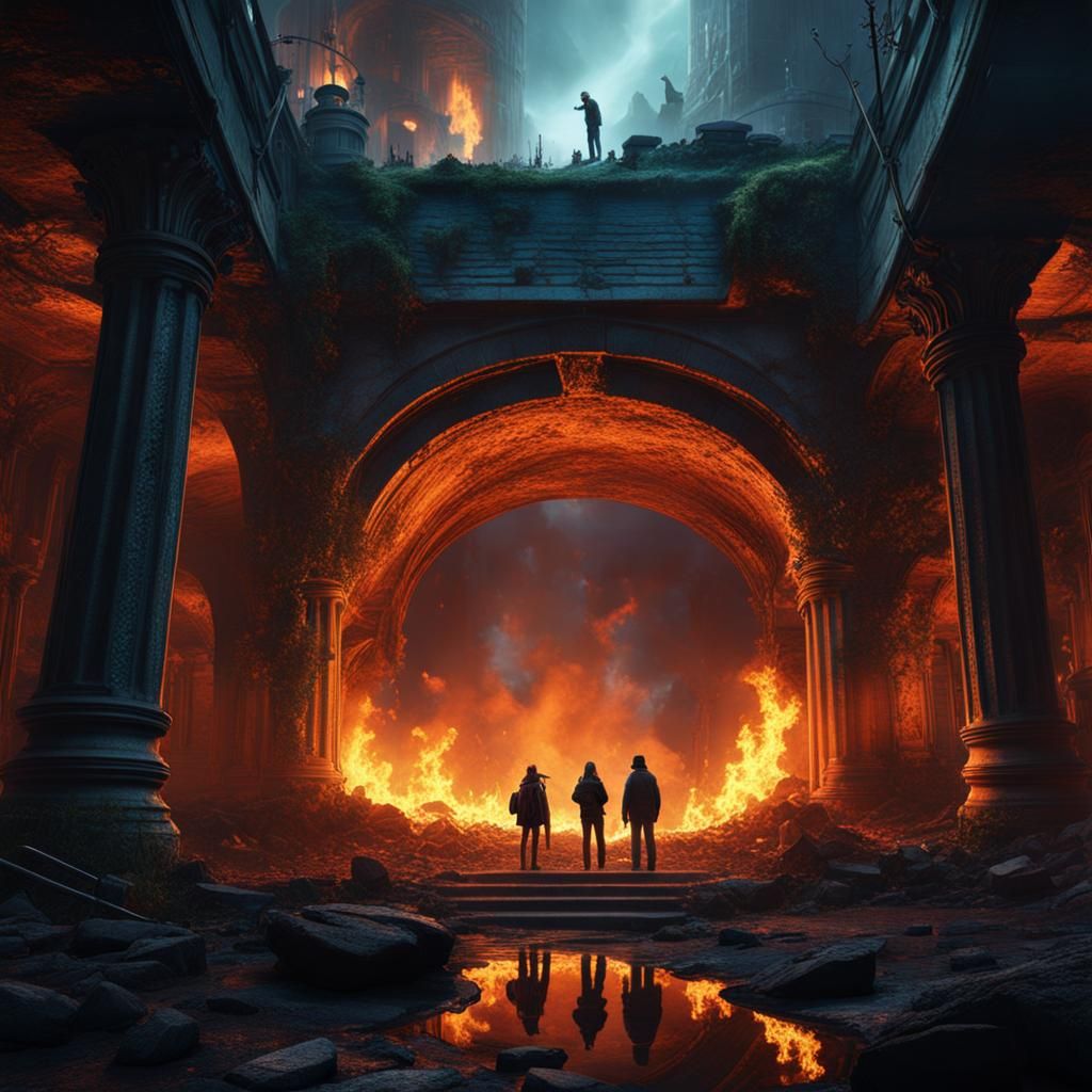 Magical Underground Scene with Bonfire