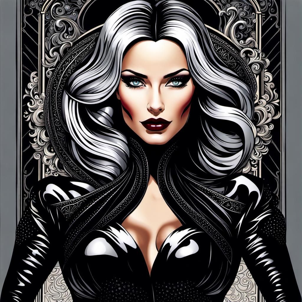 Beautiful Woman in Shiny Black Clothes Drinking Wine