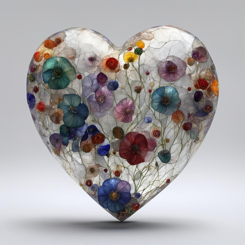 Stained Glass Heart in Style of Klimt, CGI Fine Art