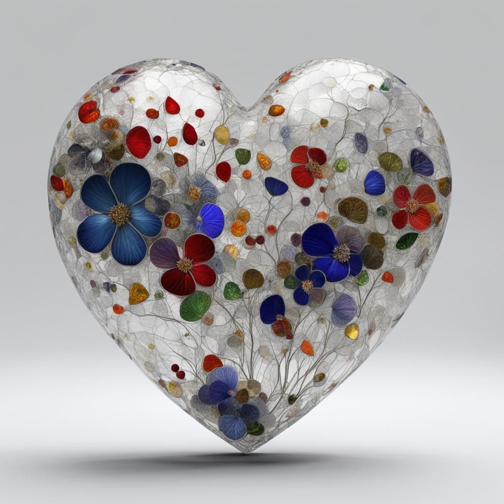 Stained Glass Heart in Klimt Style: 16K CGI Image