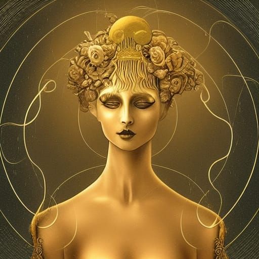 Goddess Integrated with Machine in Oil Painting Style