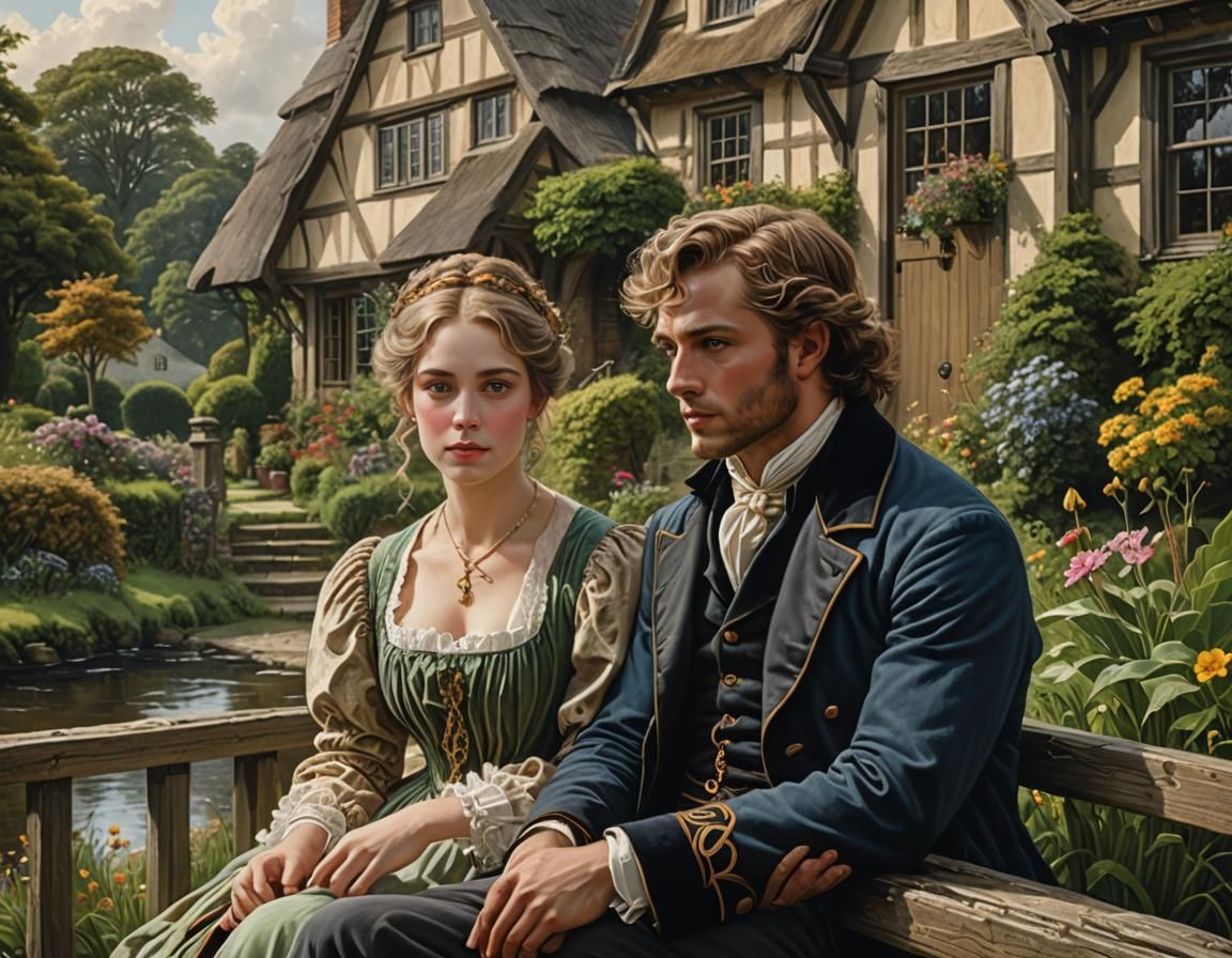 Romantic Cottagecore Couple in Detailed Fantasy Illustration