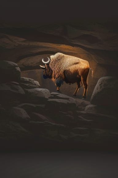 Bison Cave Painting in Prehistoric Style