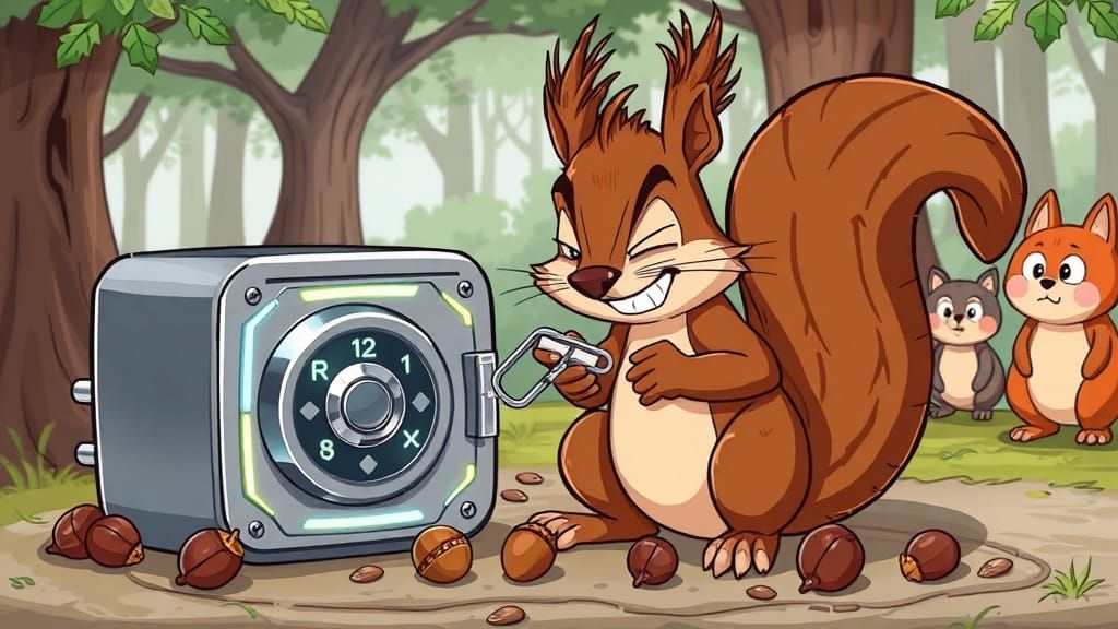 Cartoon Squirrel Heist: Cracking the Nut Safe