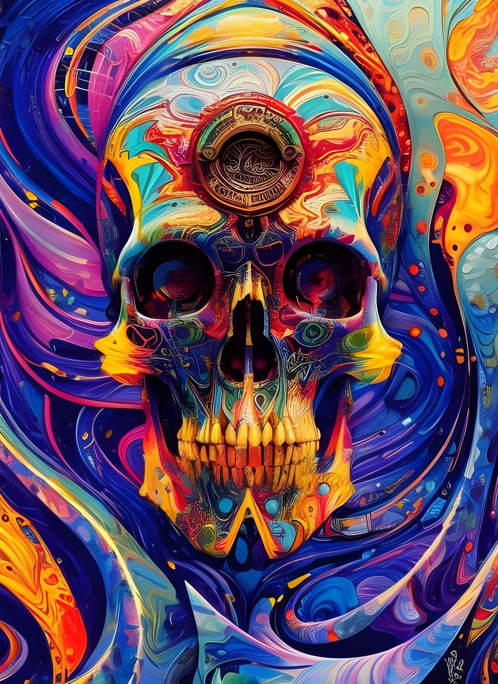 Cyberpunk Skull with Marbling and Oil Effects