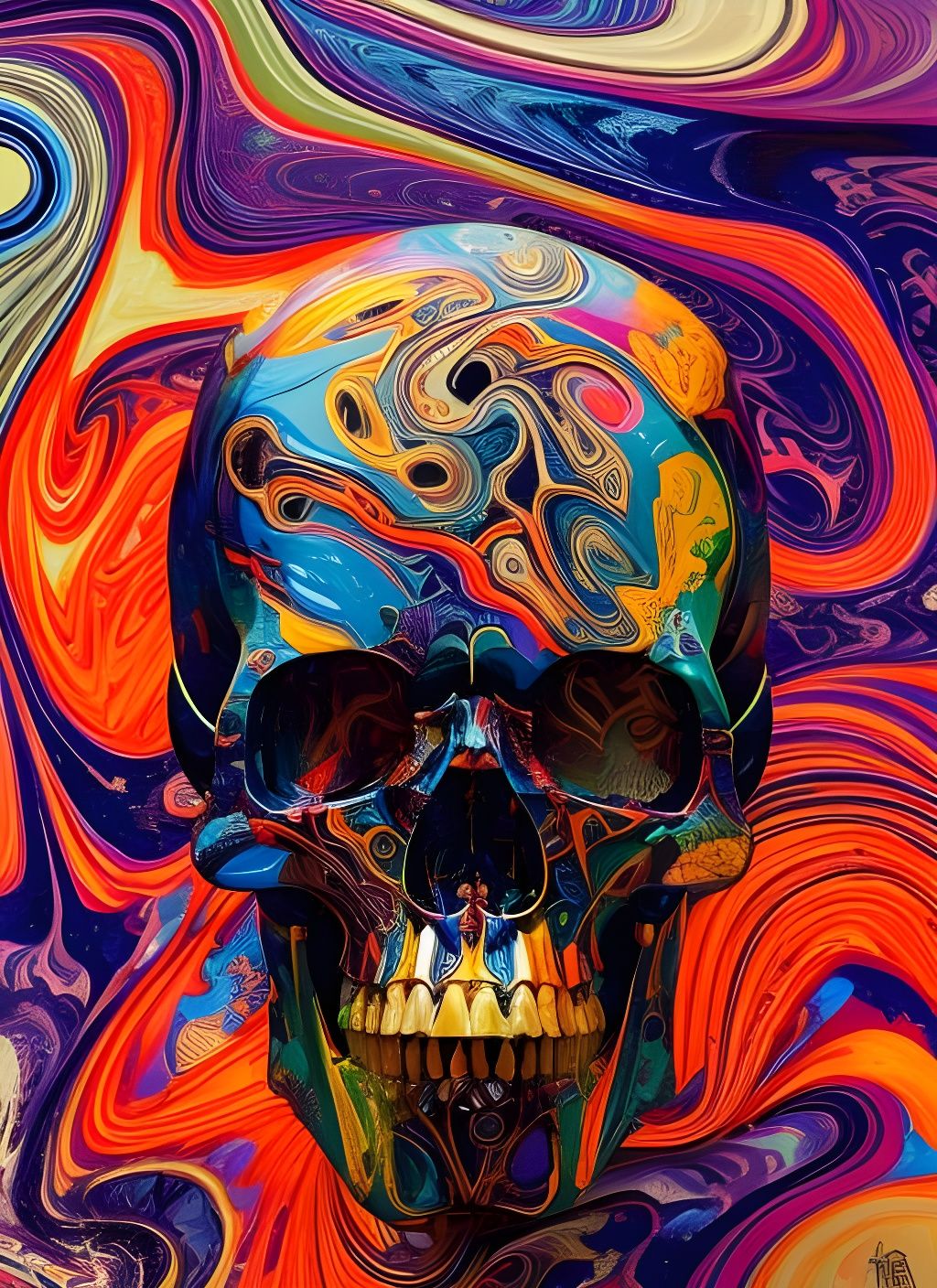 Cyberpunk Marbled Skull with Oil Splash Effects