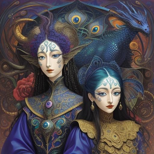 Surreal Dragon Woman Portrait in Abstract Style