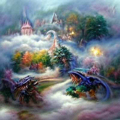 Magical Wizards Ride Dragons in Ethereal Forest