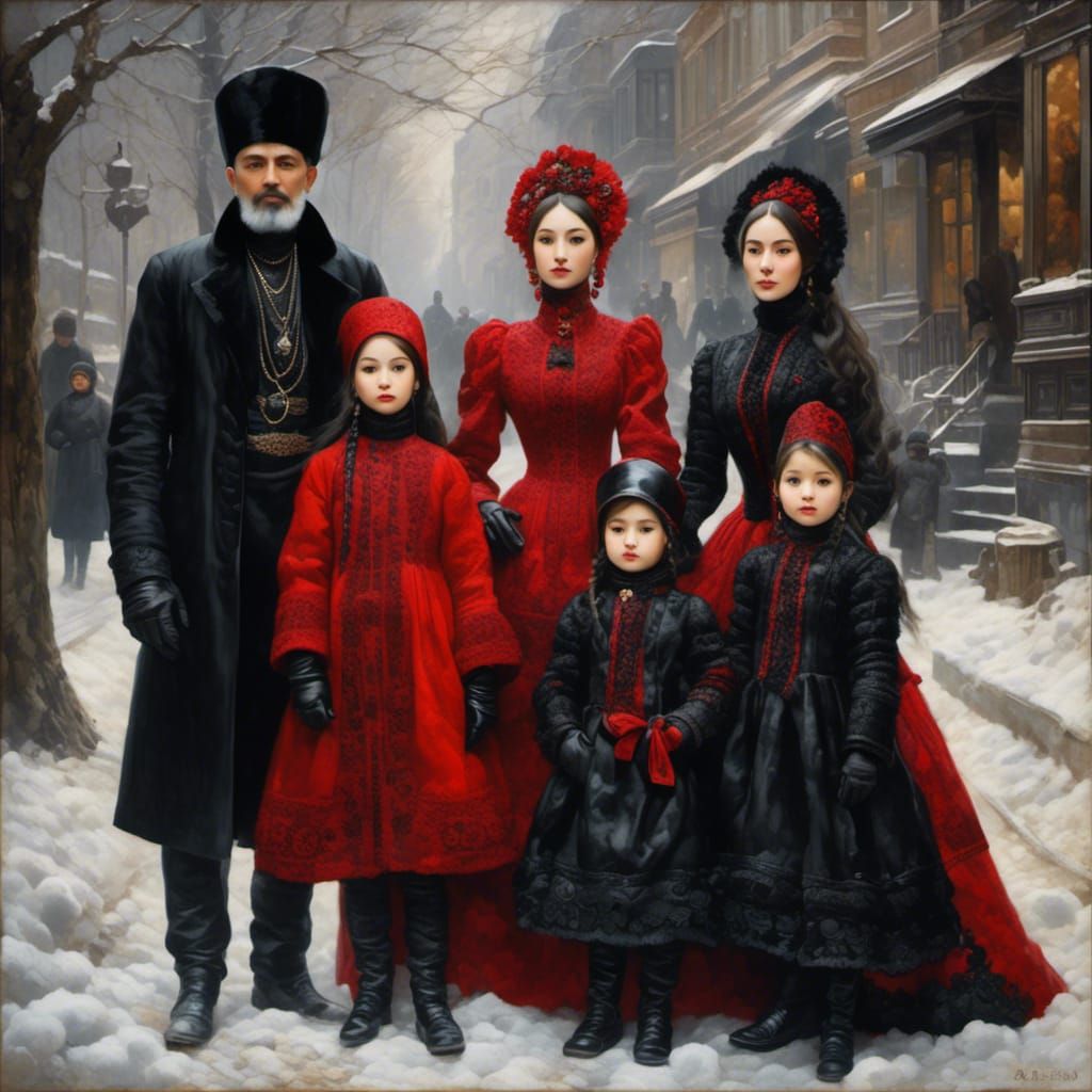 Elegant Tatar Family in Moscow, Oil Painting