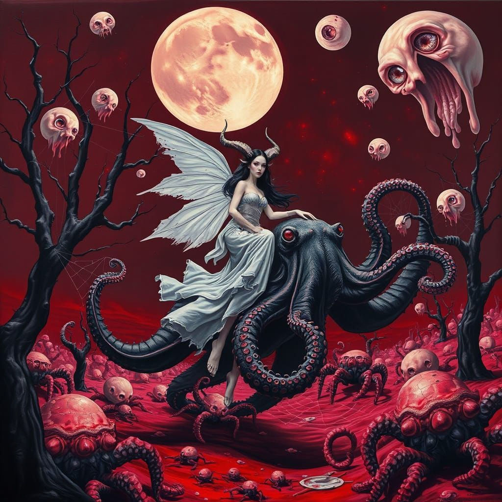 Surreal Octopus Rider in Pink Crystal Desert