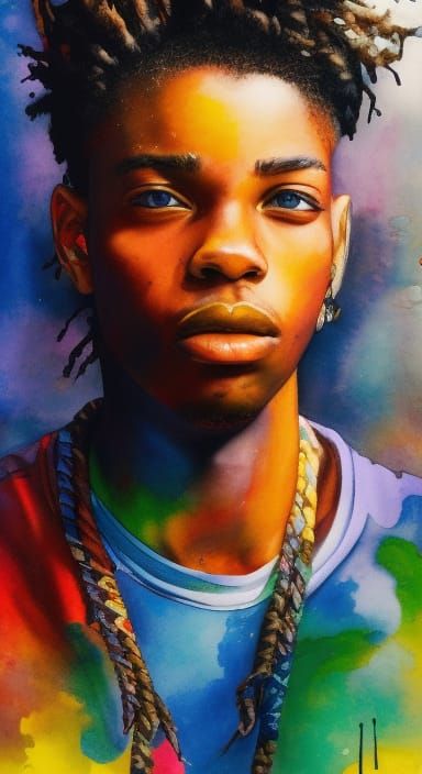 Urban Streetwear Boy: Watercolor and Ink Portrait