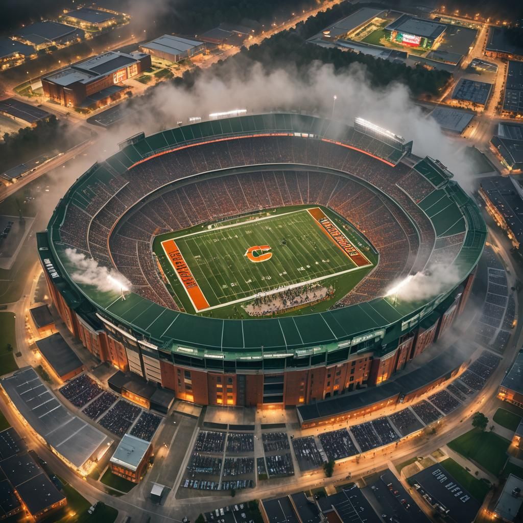 Clemson Stadium: Energetic Fans in Cinematic Night Scene