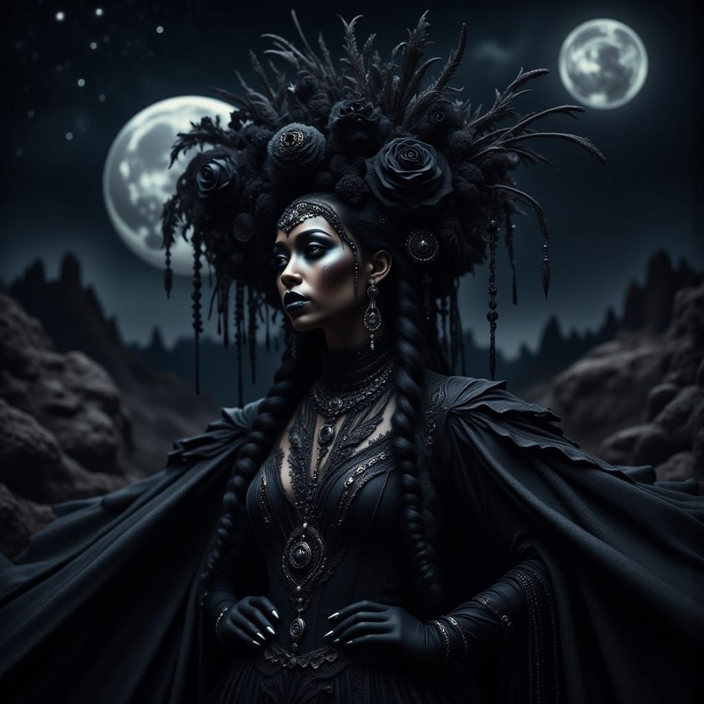 Gothic Beauty Under a Luminescent Moon