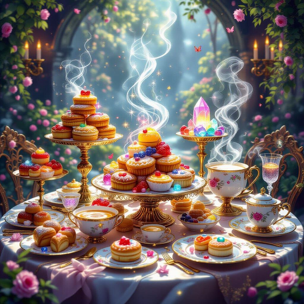 Magical Feast: Enchanted Table with Glowing Foods