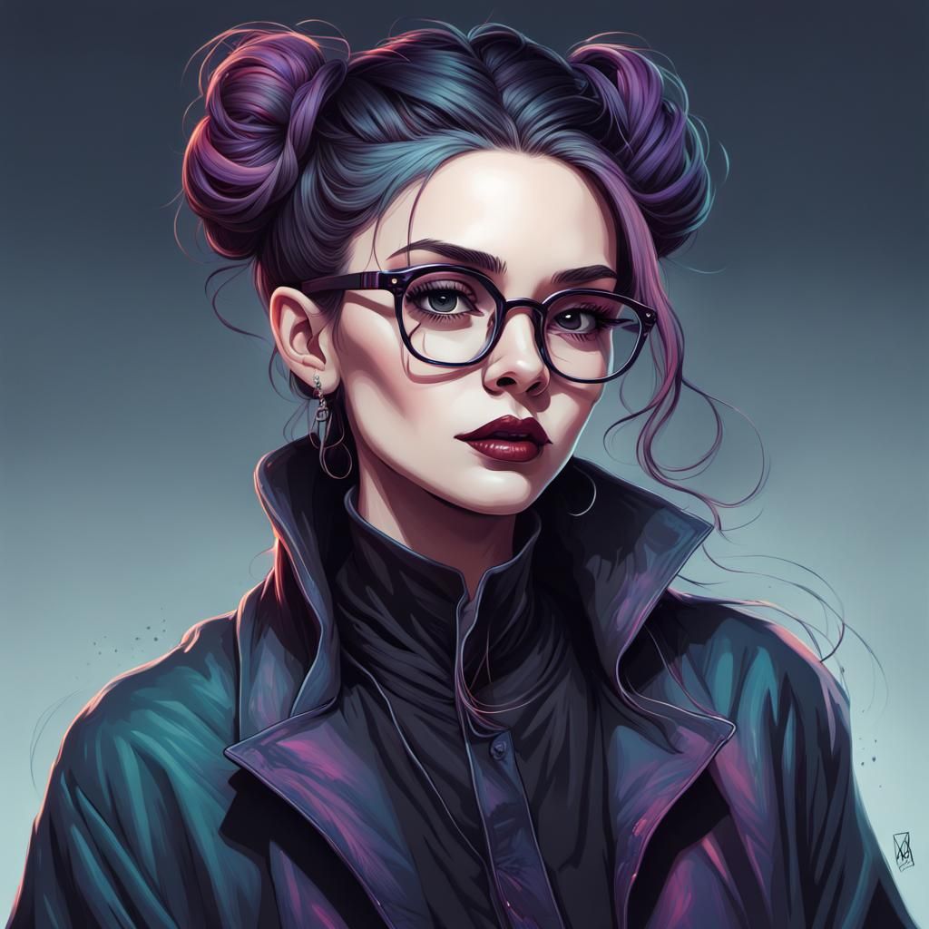 Vibrant Gothic Woman Portrait Illustration