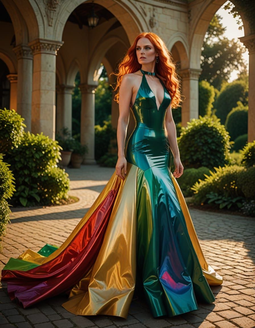Photographer in Rainbow Gown, Hyperrealistic Film Still