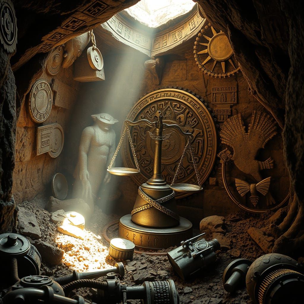 Libra Zodiac Symbol in Ancient Steampunk Tomb