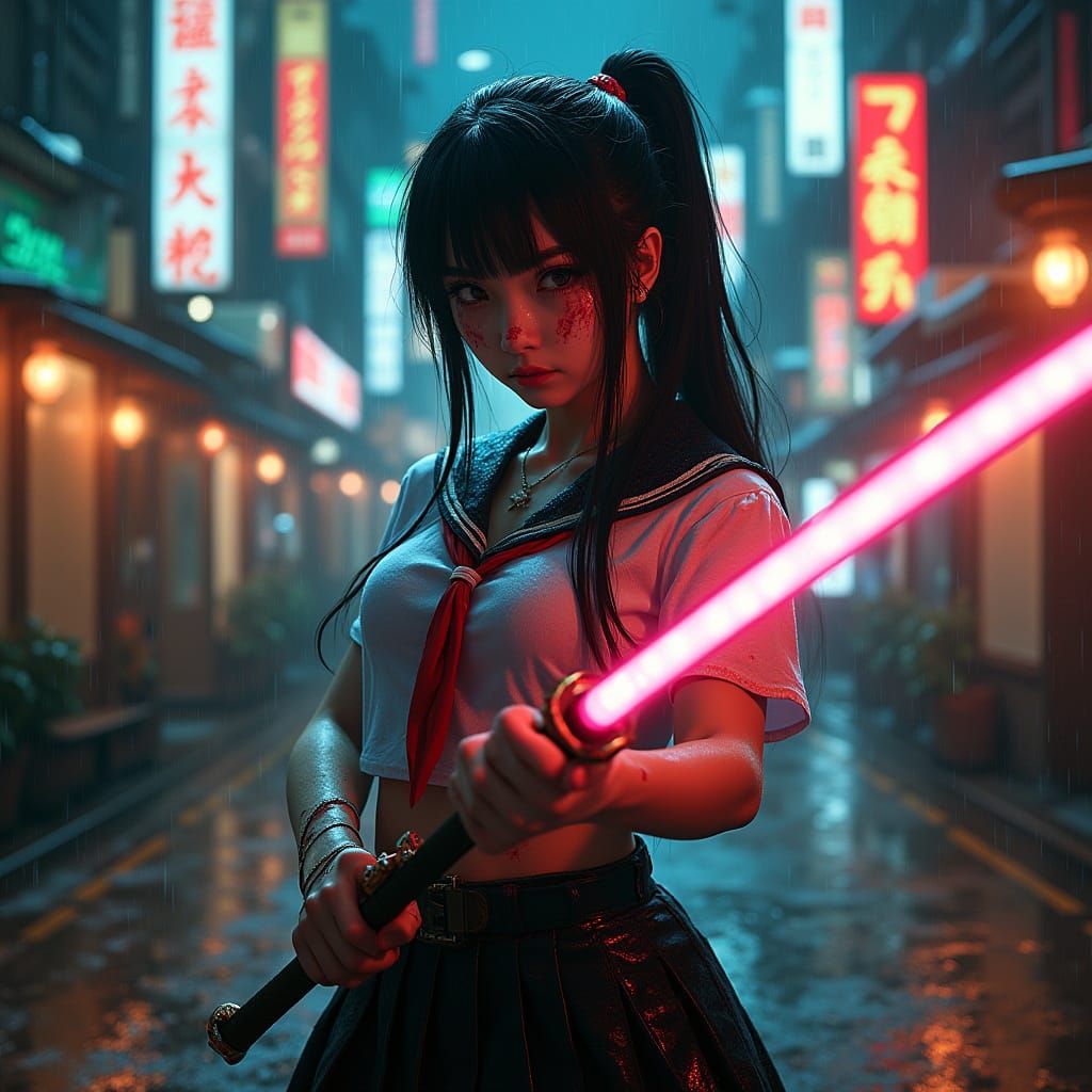 Cyberpunk Gogo Yubari in Futuristic Tokyo