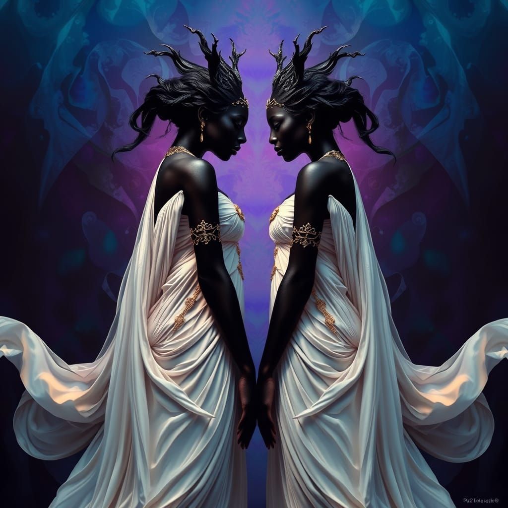 Hyperrealistic Black Goddess Confronts Her Shadow Twin in Vi...