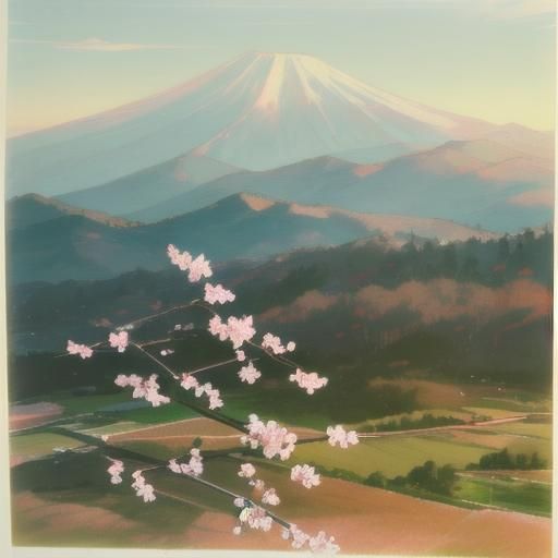 Japanese Spring Mountain View in Anime Style