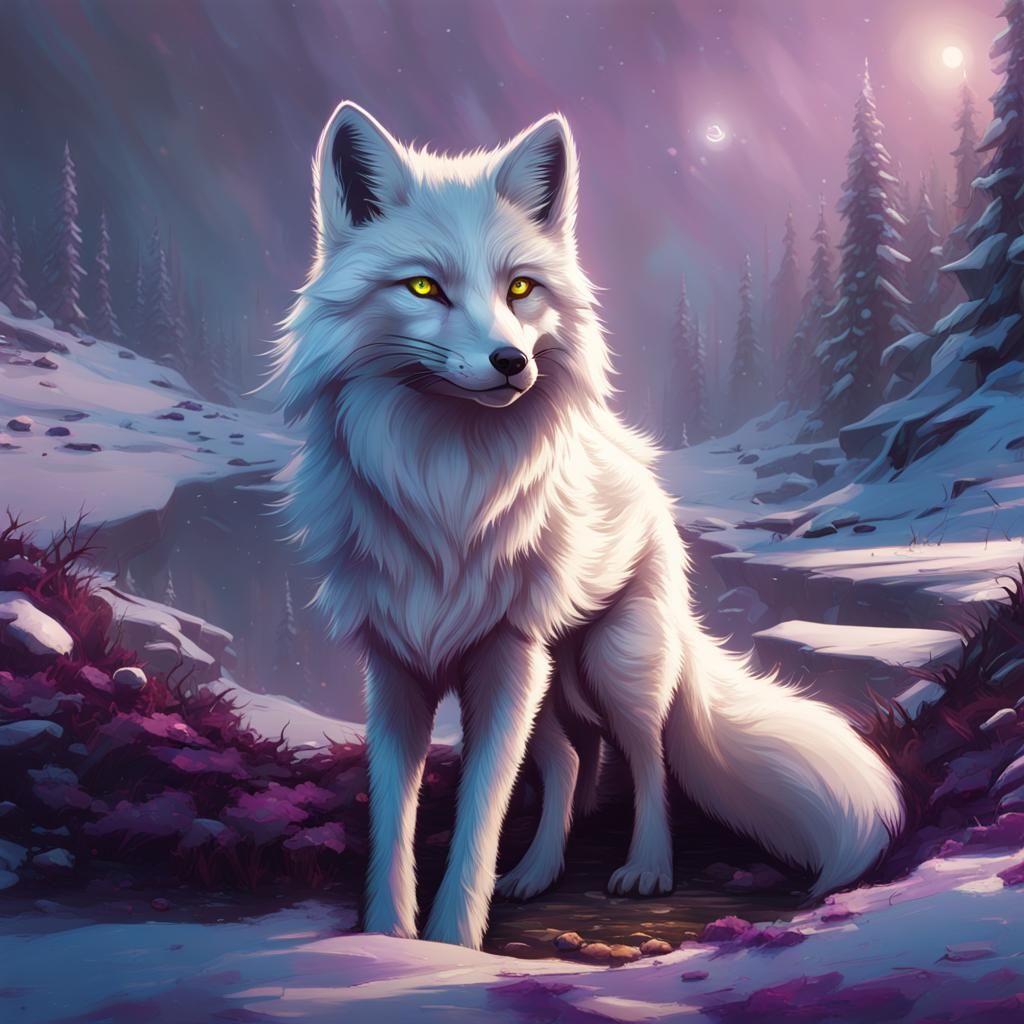 Hyperdetailed Arctic Fox in Dark Fantasy Style