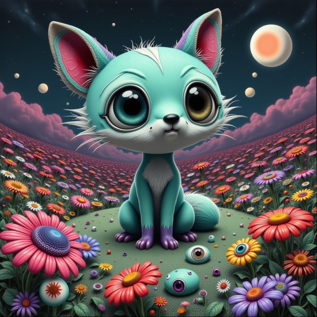 arctic fox in an eyeball garden