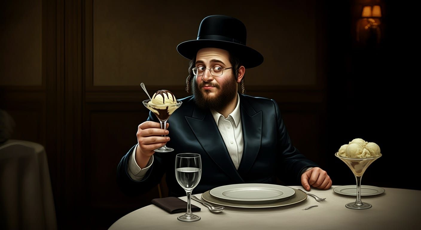 Hasidic Dessert Connoisseur in Comic Style Illustration