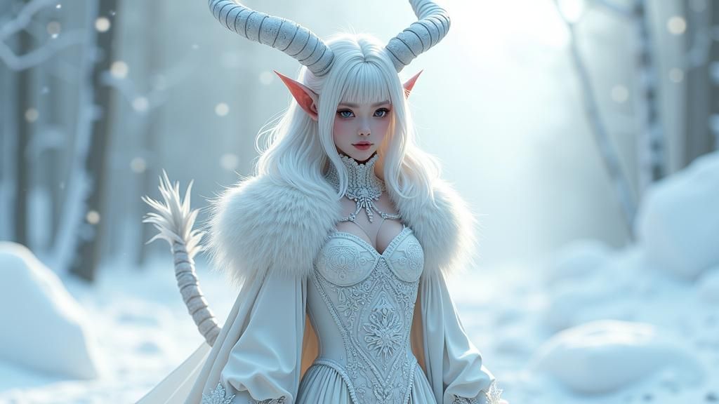 Icy Platinum Devil Woman in 3D Anime Style