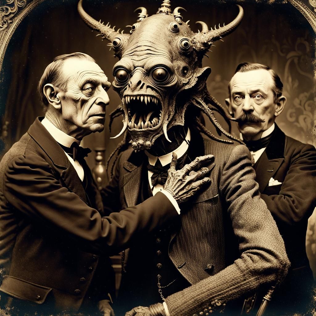 Nightmarish Lovecraftian Monster in Sepia Photograph