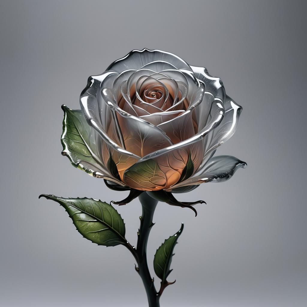 Glass Rosebud with Fire Inside: Hyperrealistic Art