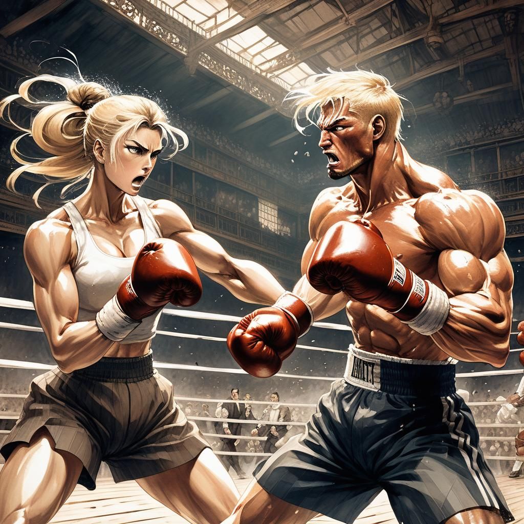 Intense Boxing Match in Manga Art Style