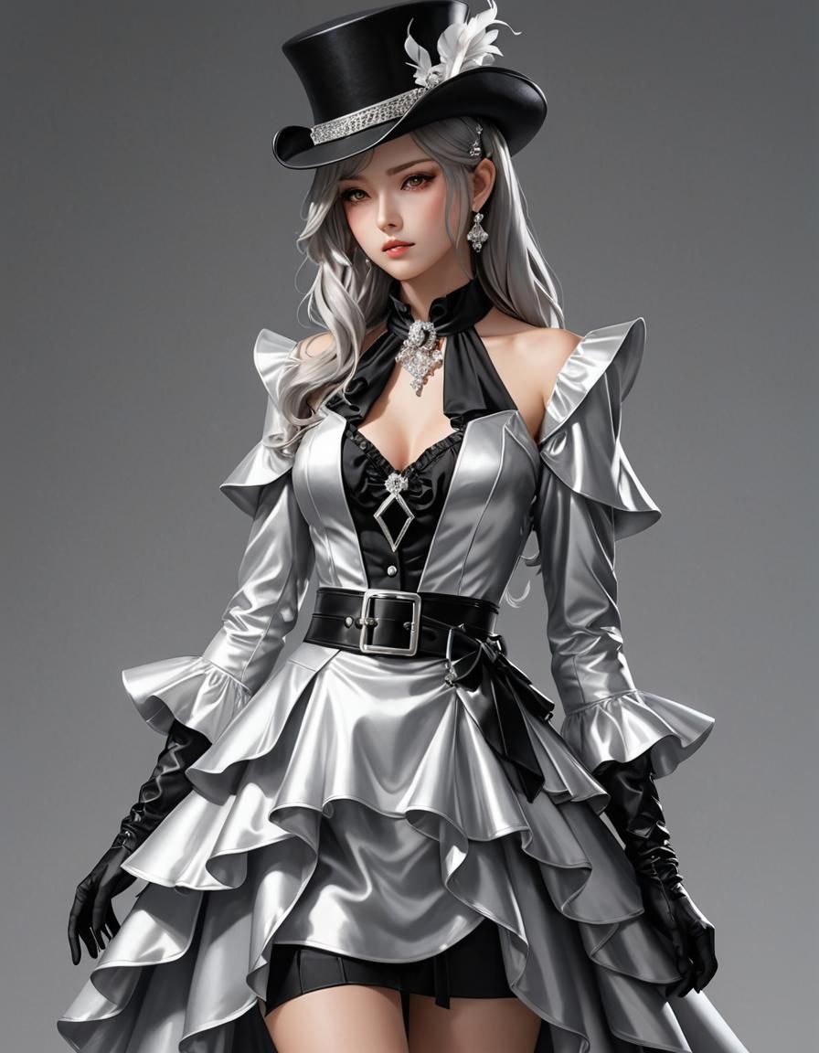 Silver Ringmaster Dress in 3D Anime Art Style