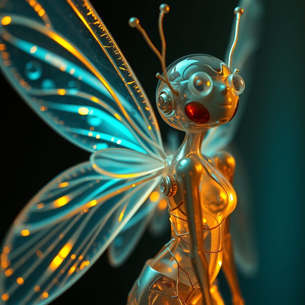 Transparent Plastic Fairy with Mechanized Wings in Cinematic...
