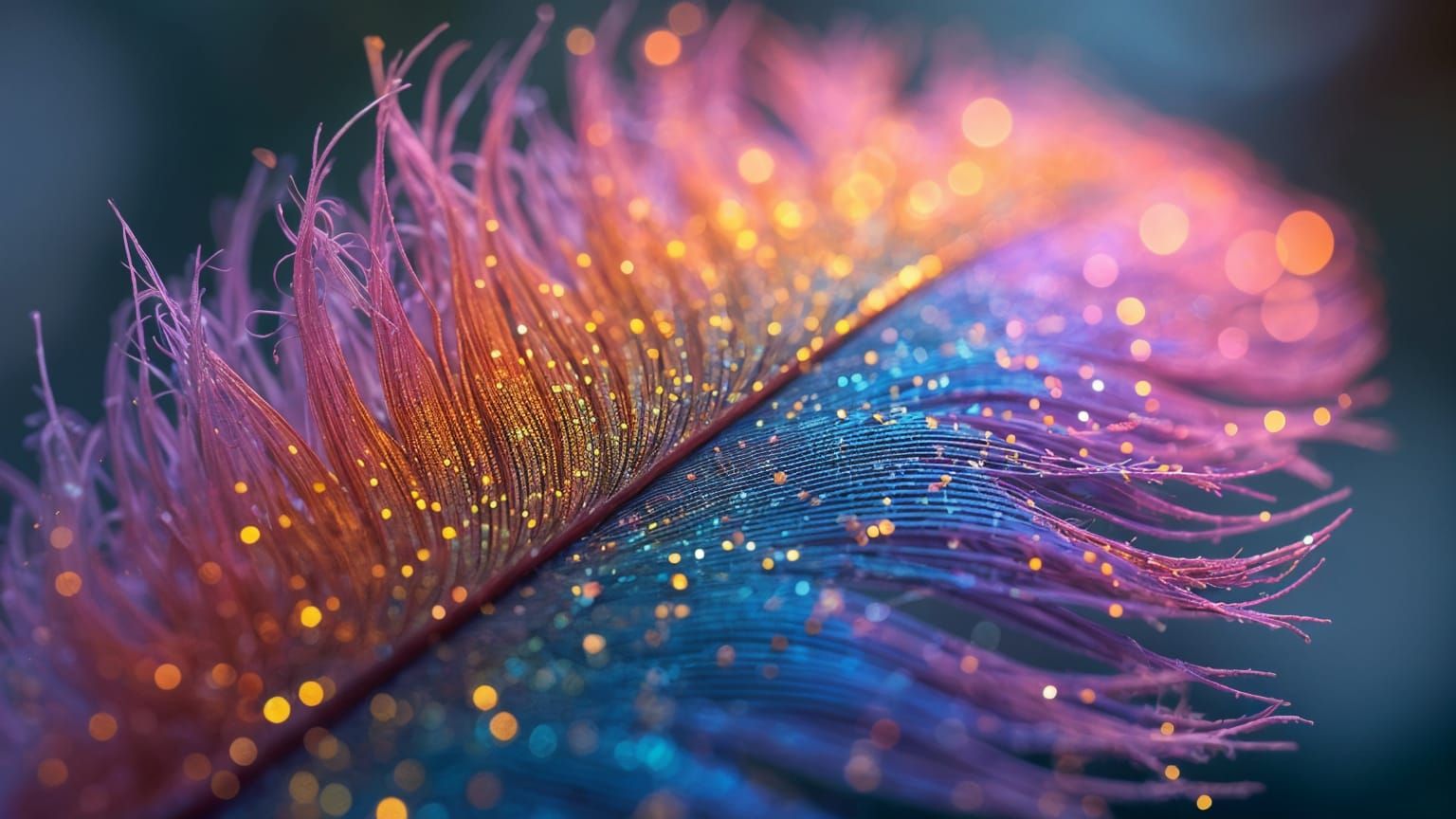 Macro Rainbow Feather Made of Glitter