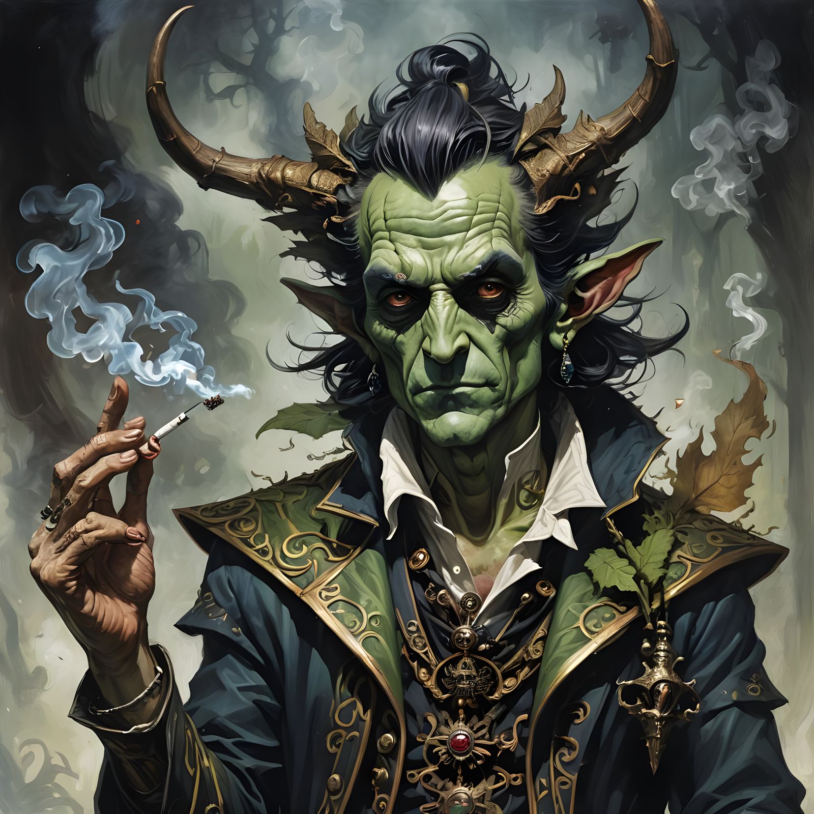 Sinister Wingless Fae Smoking, Digital Art