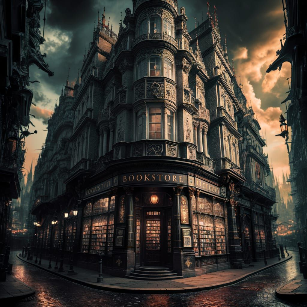 Epic Corner Bookstore in Gothic Style