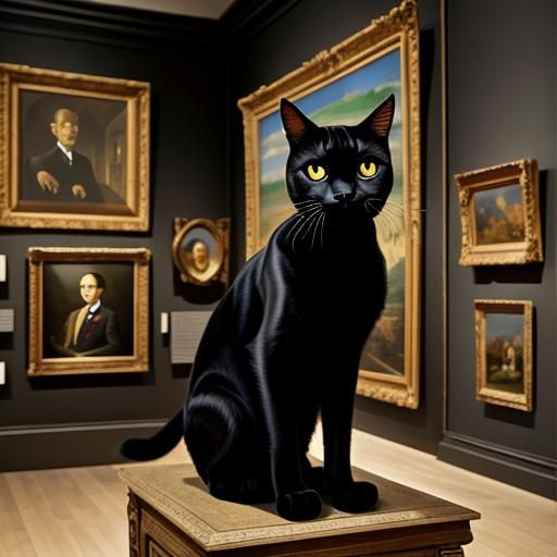 Black Cat Hiding, Surrealist Oil Painting