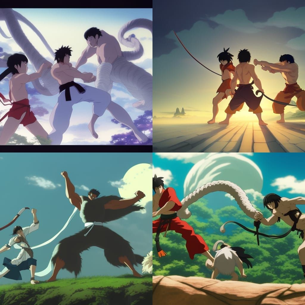 Ninja vs Giant Apes and Snake: Ghibli-Style Anime