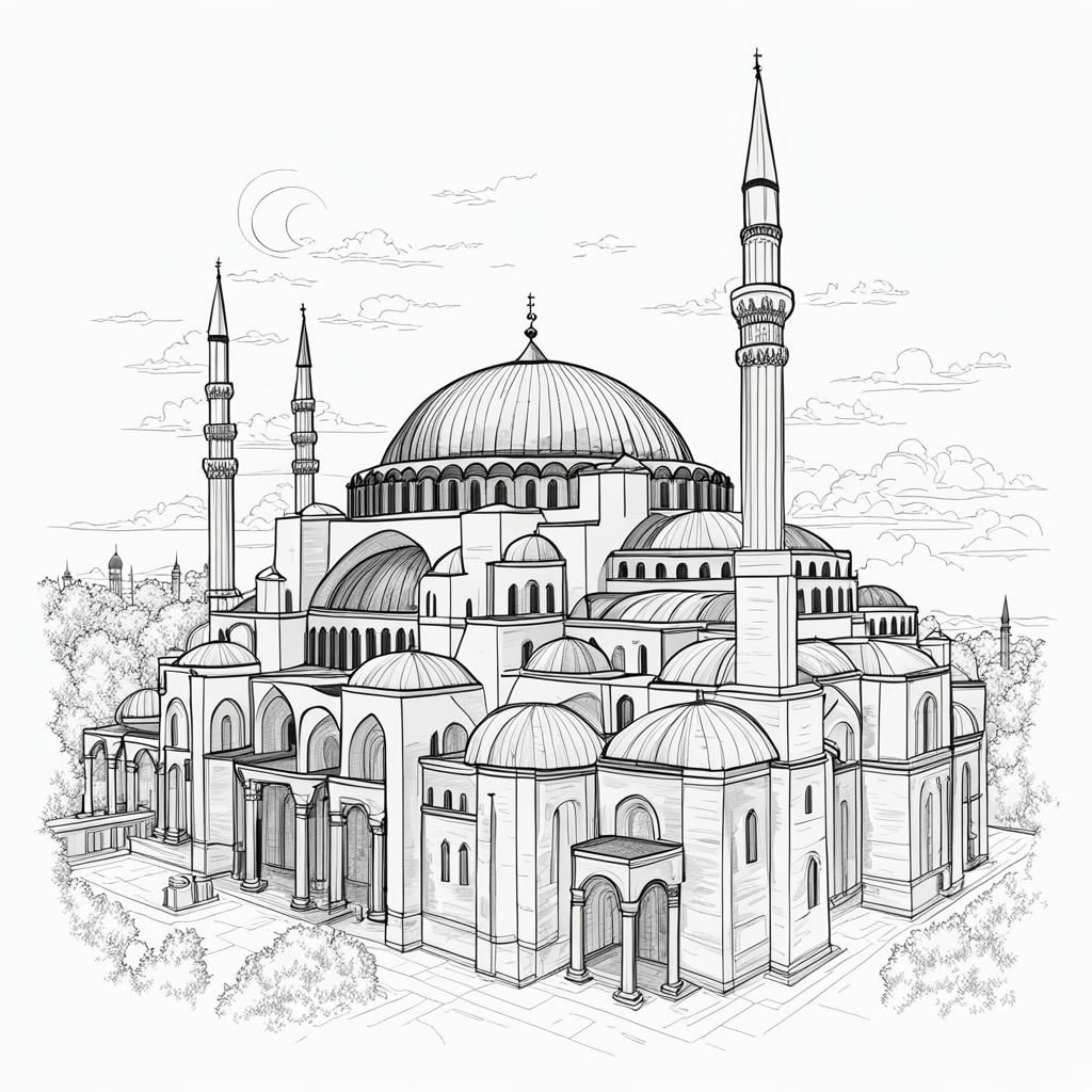 Historic Mosque in Istanbul as Intricate Line Art