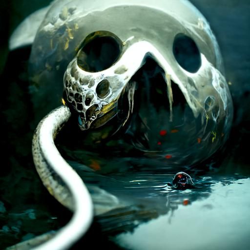 Sinister Snake in Skull Underwater