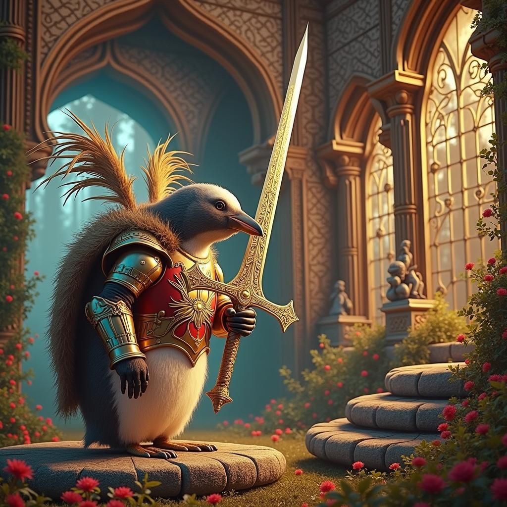 Majestic Armored Penguin with USMC Sword