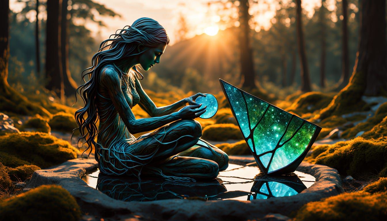 Surreal Fragmented Sculpture of Woman at Sunset