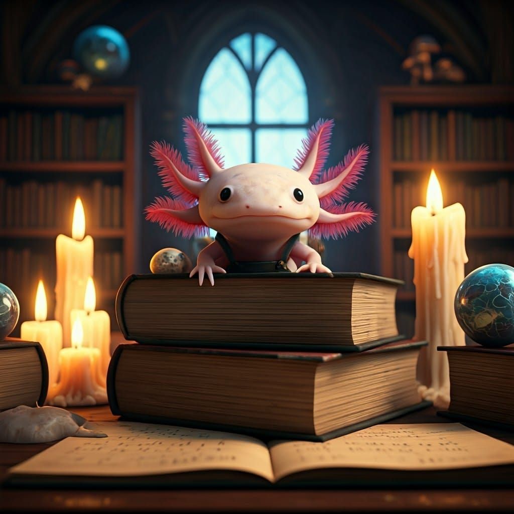 Axolotl's Mischievous Math Exam in Fantasy Style