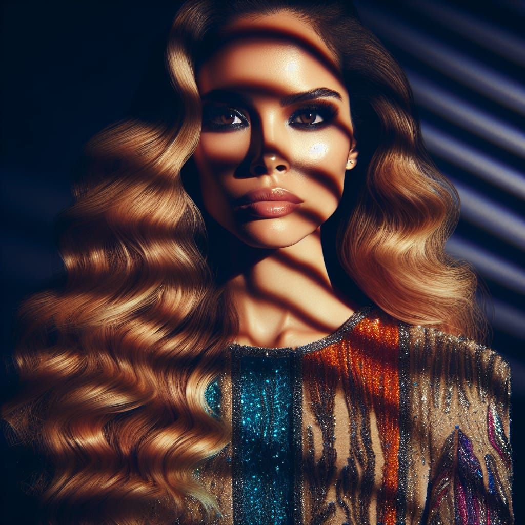 Hispanic Sorceress with Striped Shadows and Glowing Eyes