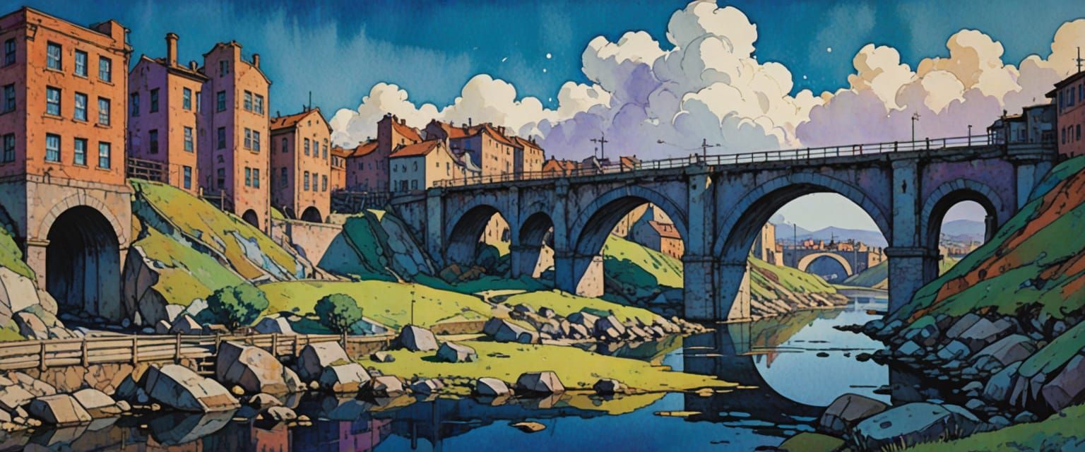 Industrial Wasteland Factory District in Impressionist Style