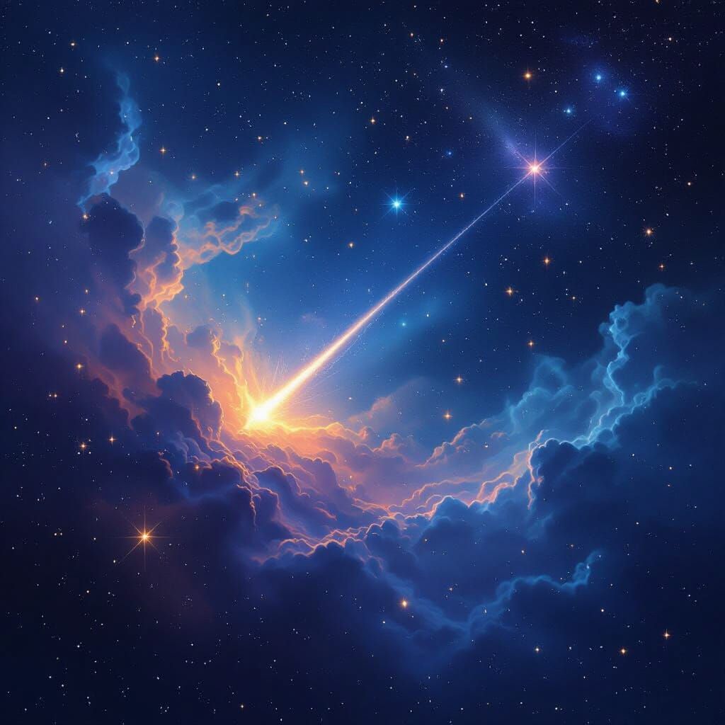 Vast Cosmic Sky with Shooting Star in Painterly Digital Styl...