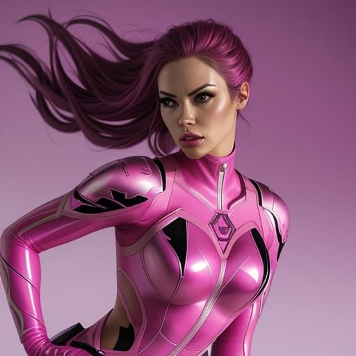 Hyperrealistic Pink Power Ranger Girl in Splash Art Style
