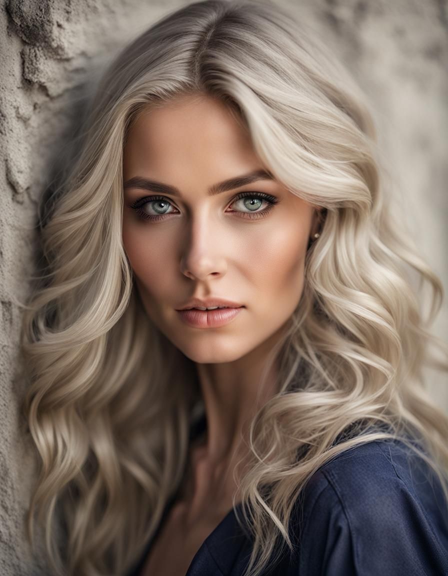 Platinum Blonde Beauty with Gray-Navy Eyes in Watercolor
