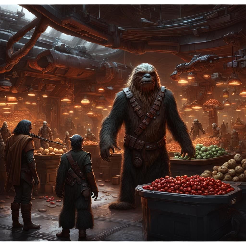 Terra Market with Alien Creatures: Dark Fantasy Art